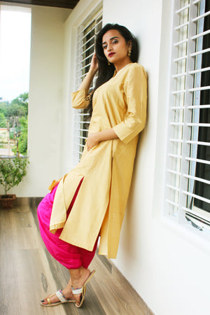 Golden Cotton Silk Kurta