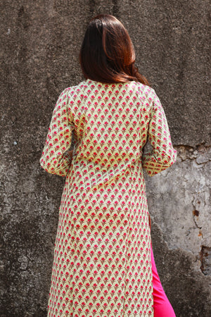 Green Jaipur Print Kurta