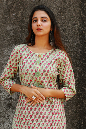 Green Jaipur Print Kurta