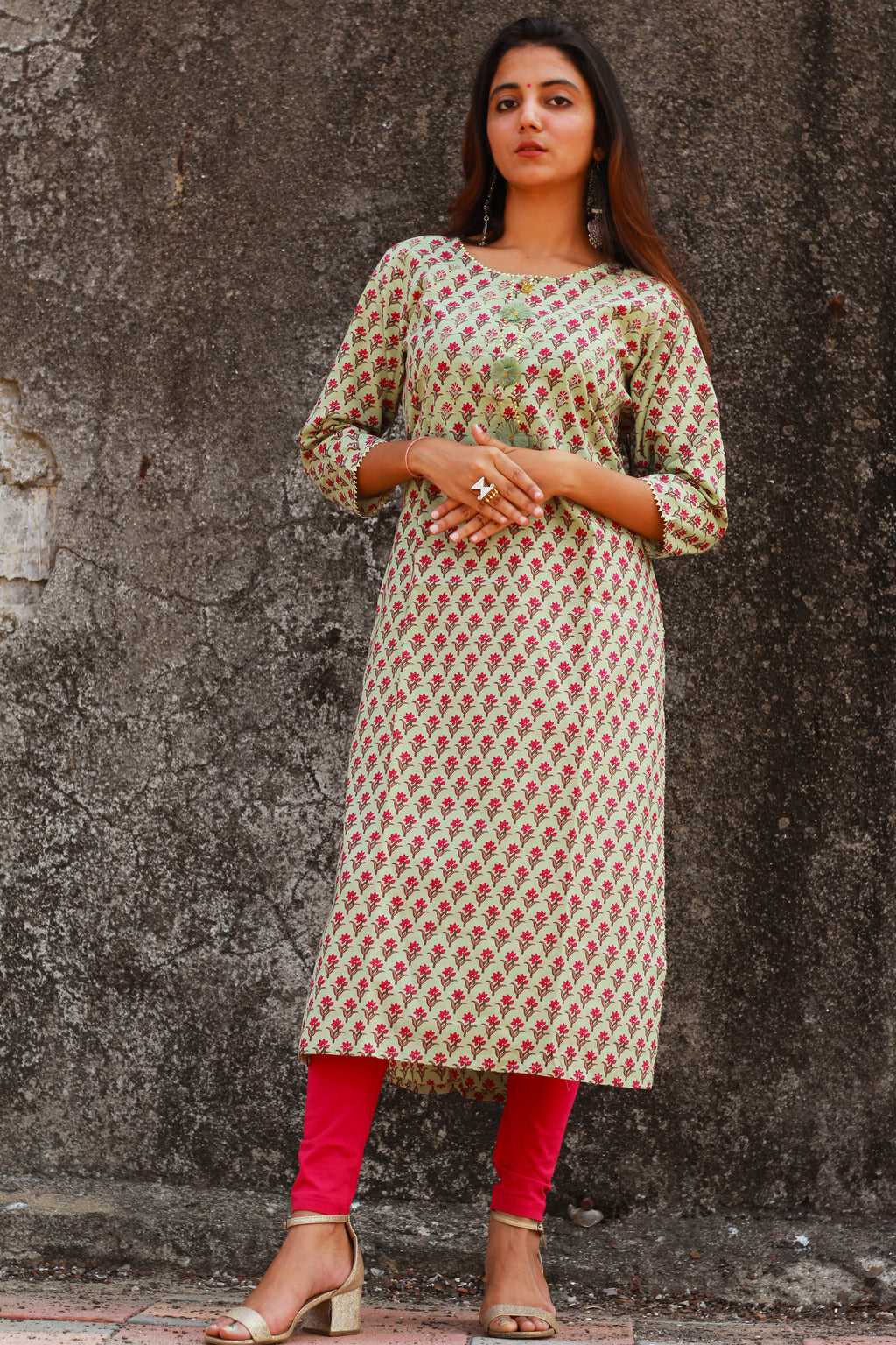 Green Jaipur Print Kurta