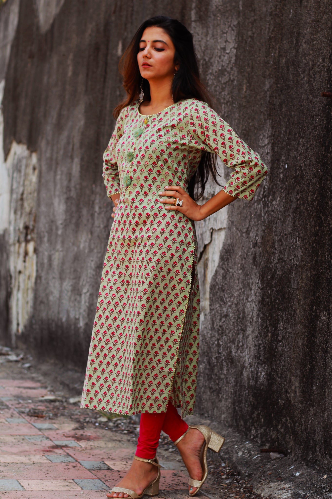 Green Jaipur Print Kurta