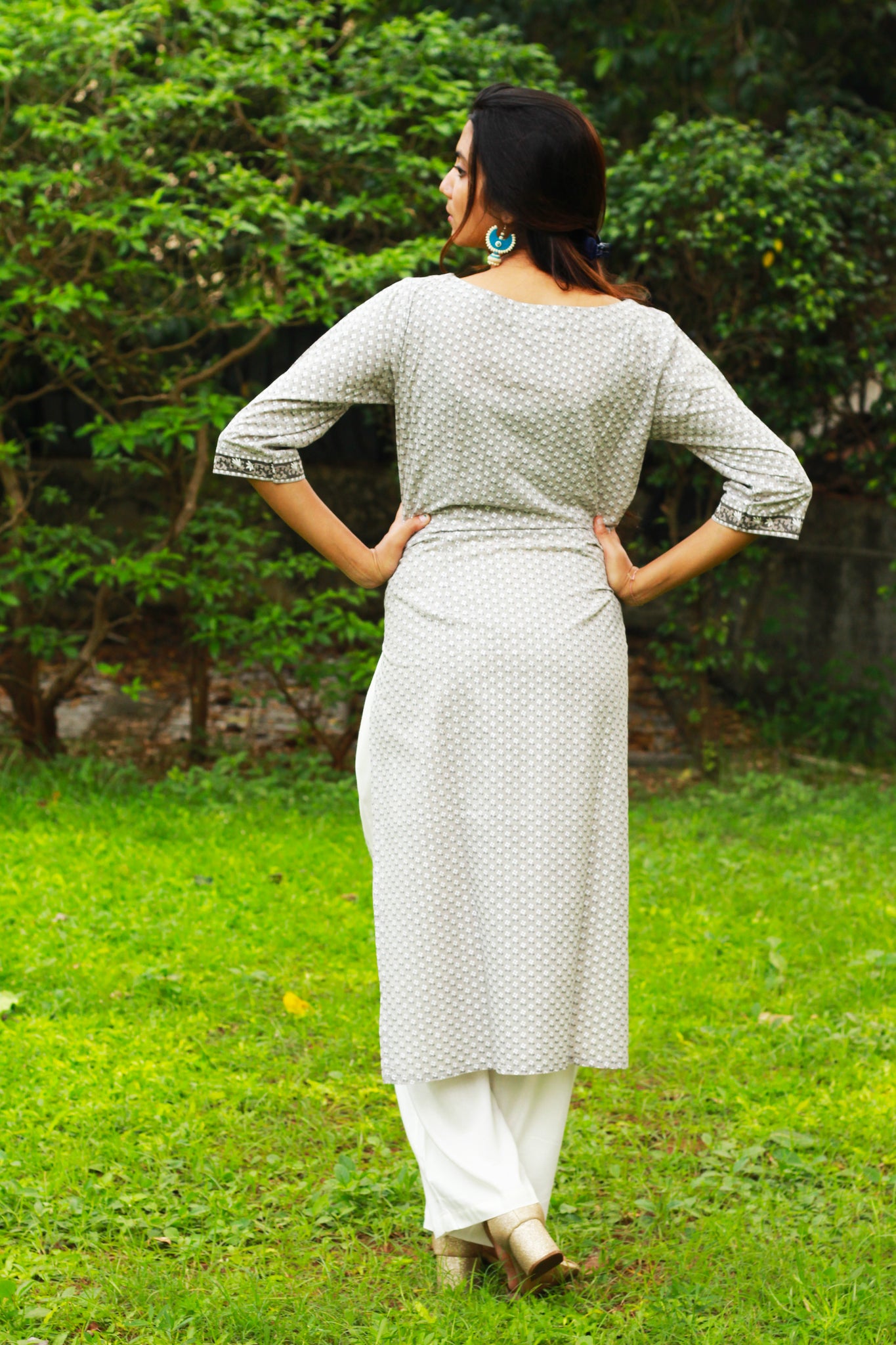 Grey Block Print Kurta