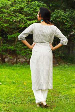 Grey Block Print Kurta