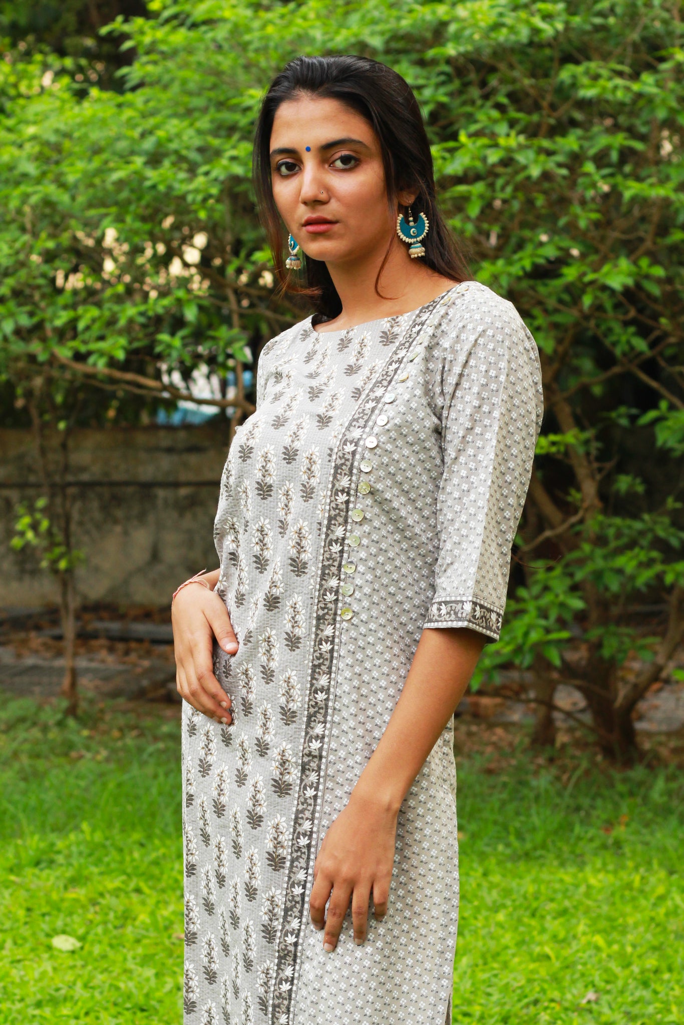 Grey Block Print Kurta