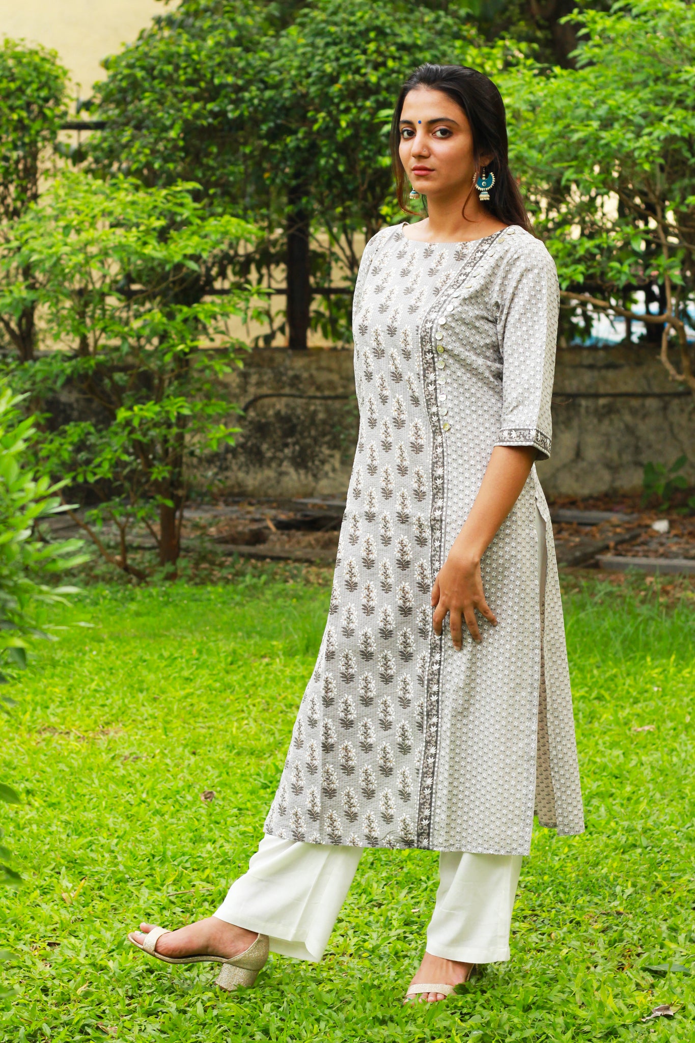 Grey Block Print Kurta