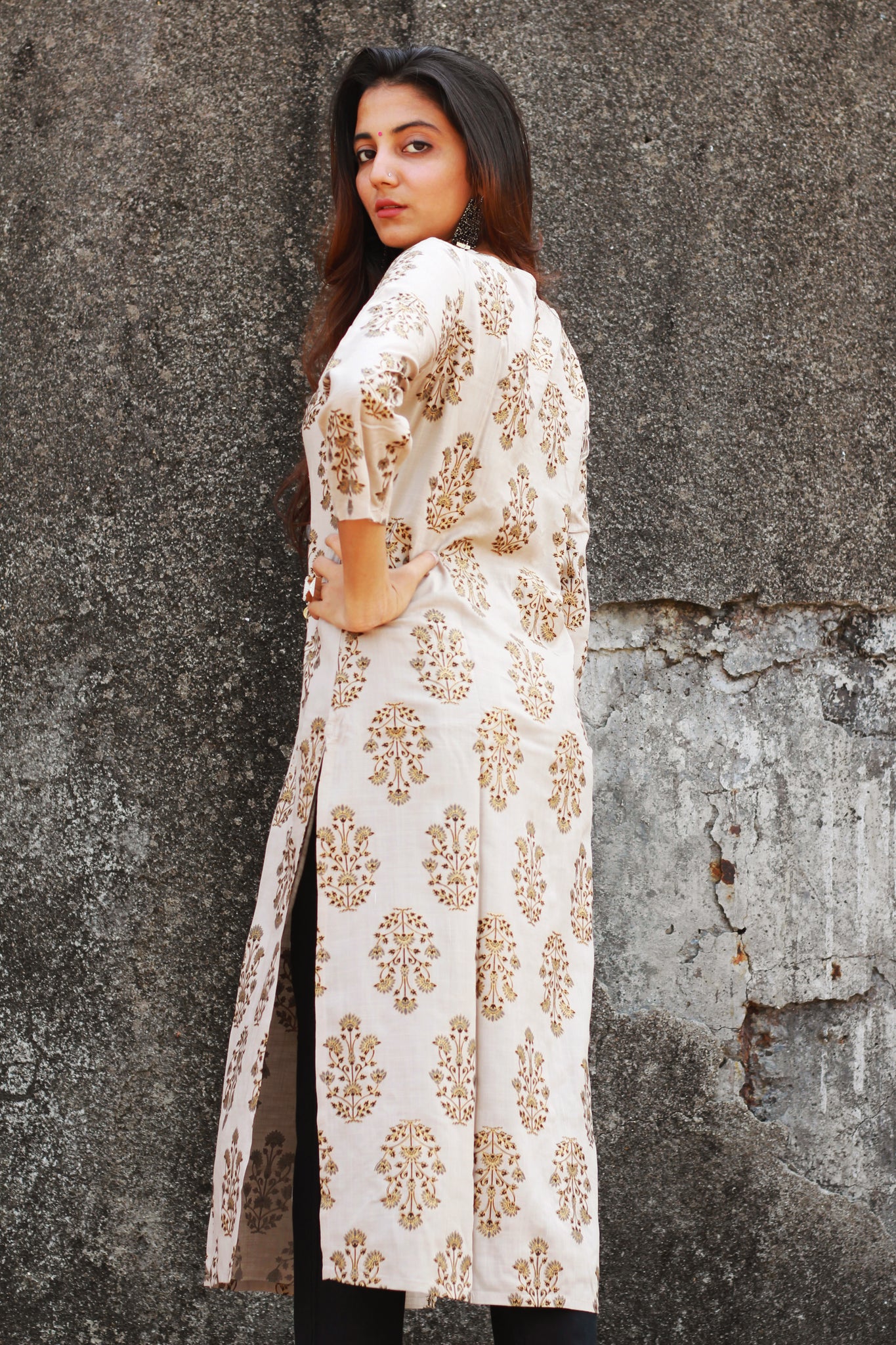 Grey Floral Print Kurta
