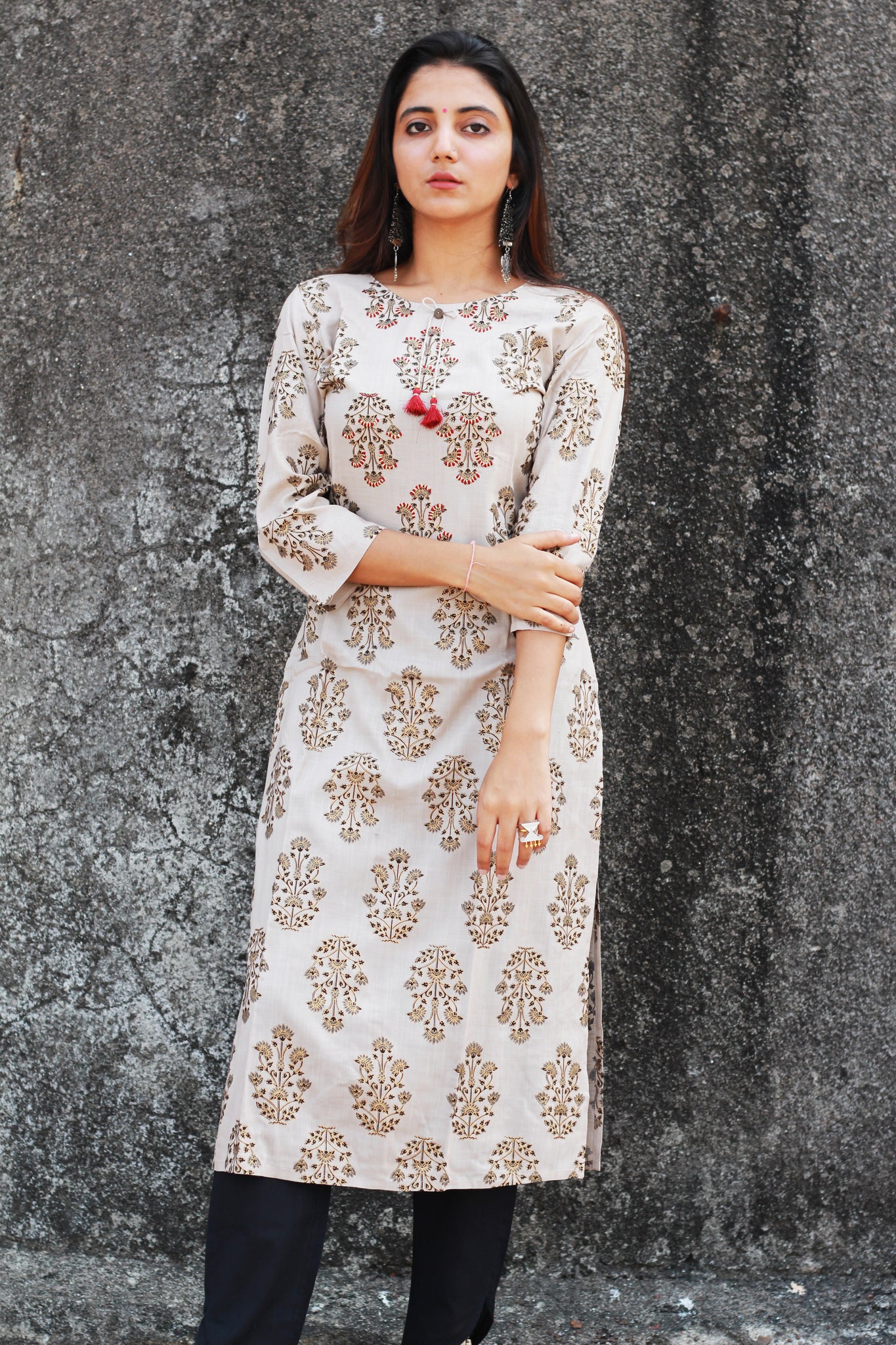 Grey Floral Print Kurta