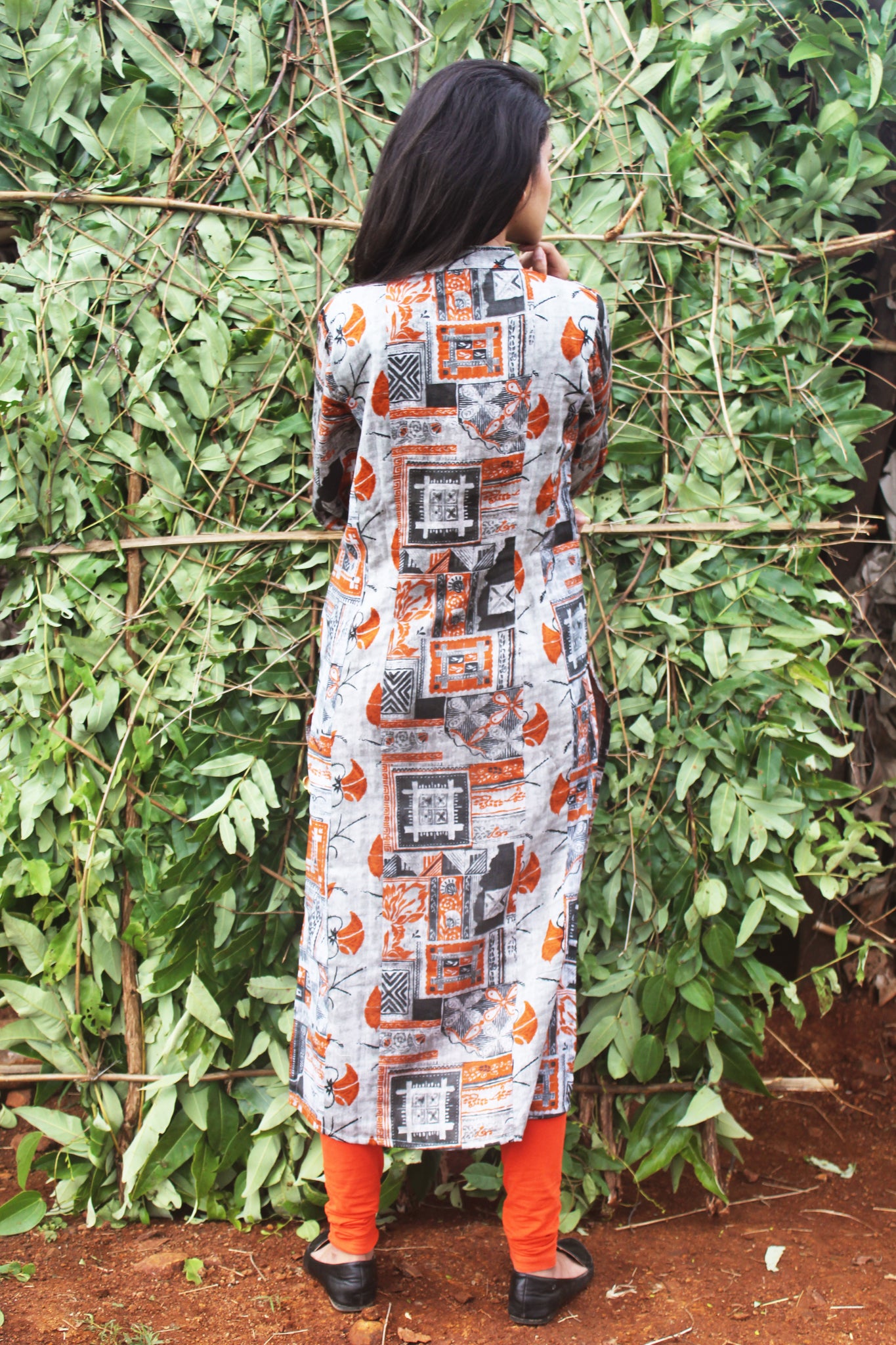 Grey Printed Cotton Satin Kurta
