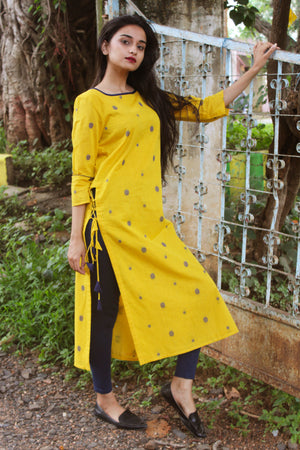 Yellow Mangalgiri Cotton Dobby Kurta