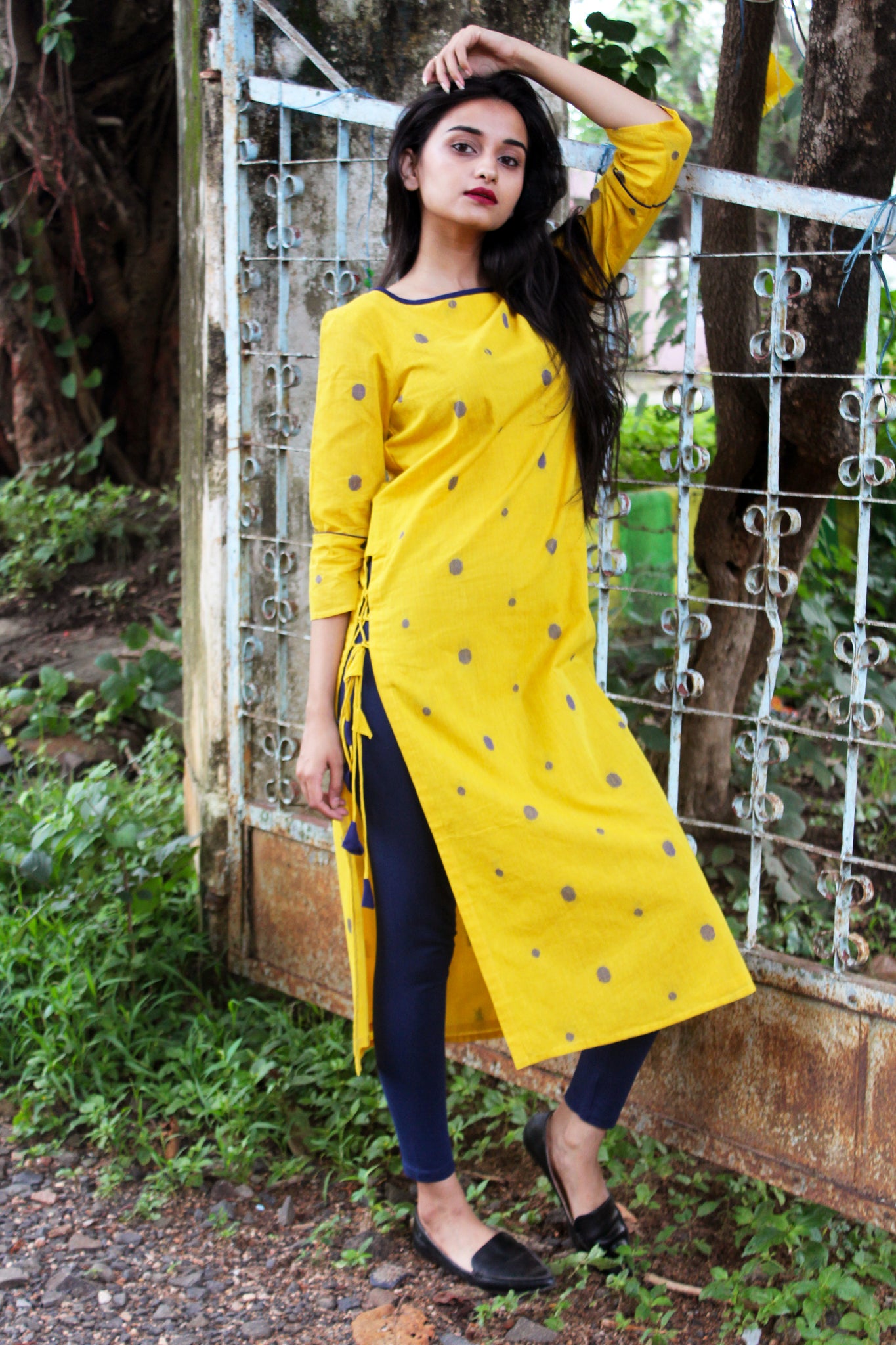 Yellow Mangalgiri Cotton Dobby Kurta