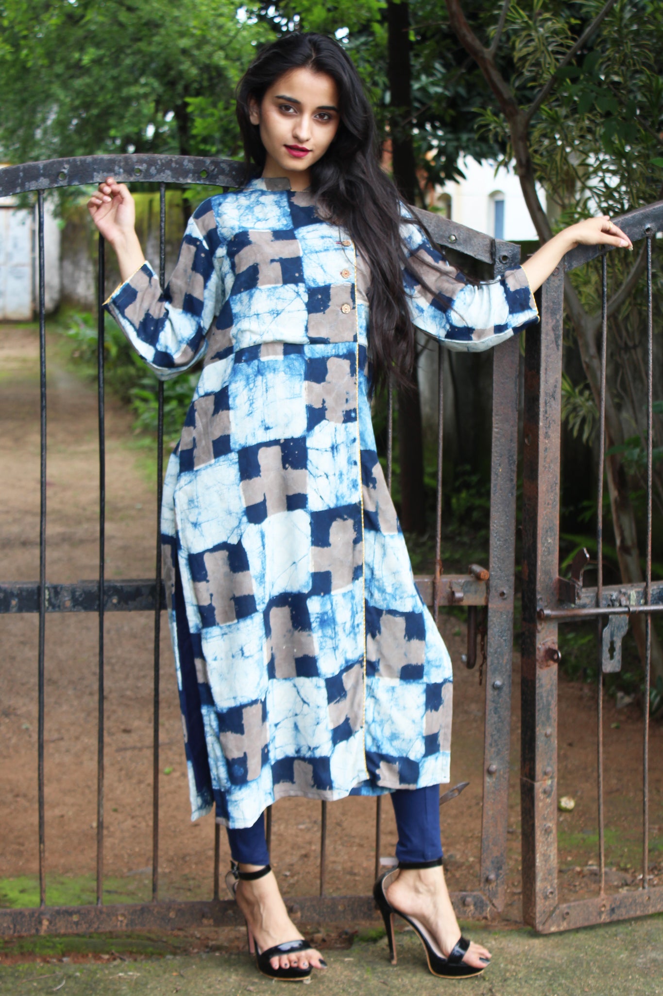 Indigo Block Print Tie and Dye Kurta