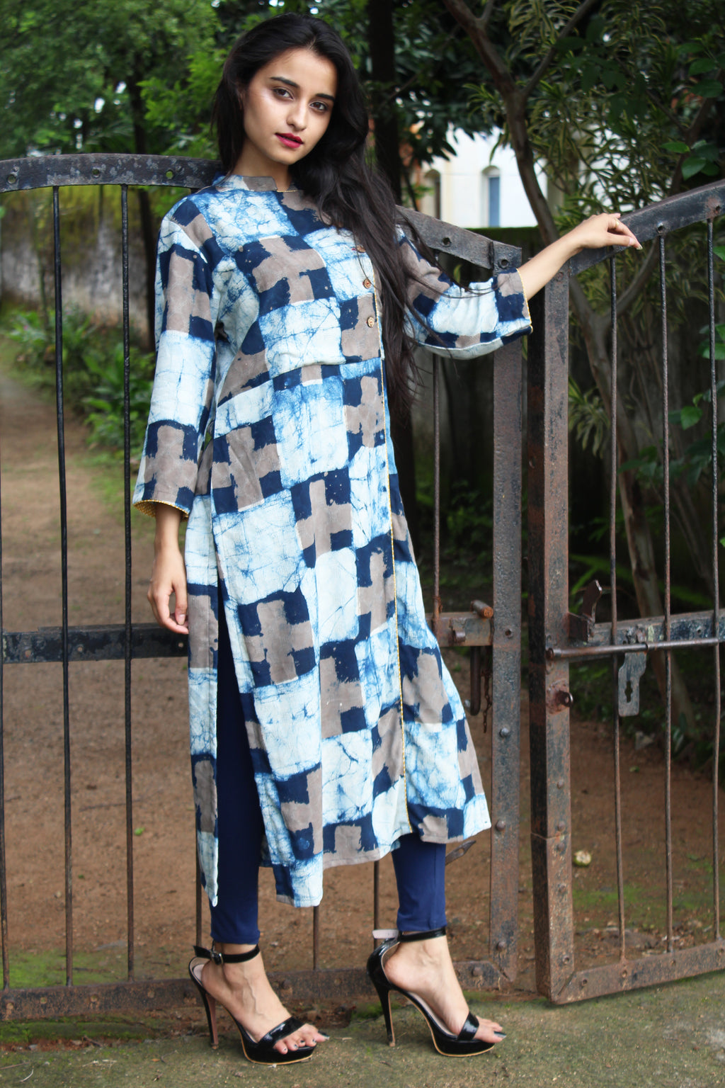 Indigo Block Print Tie and Dye Kurta