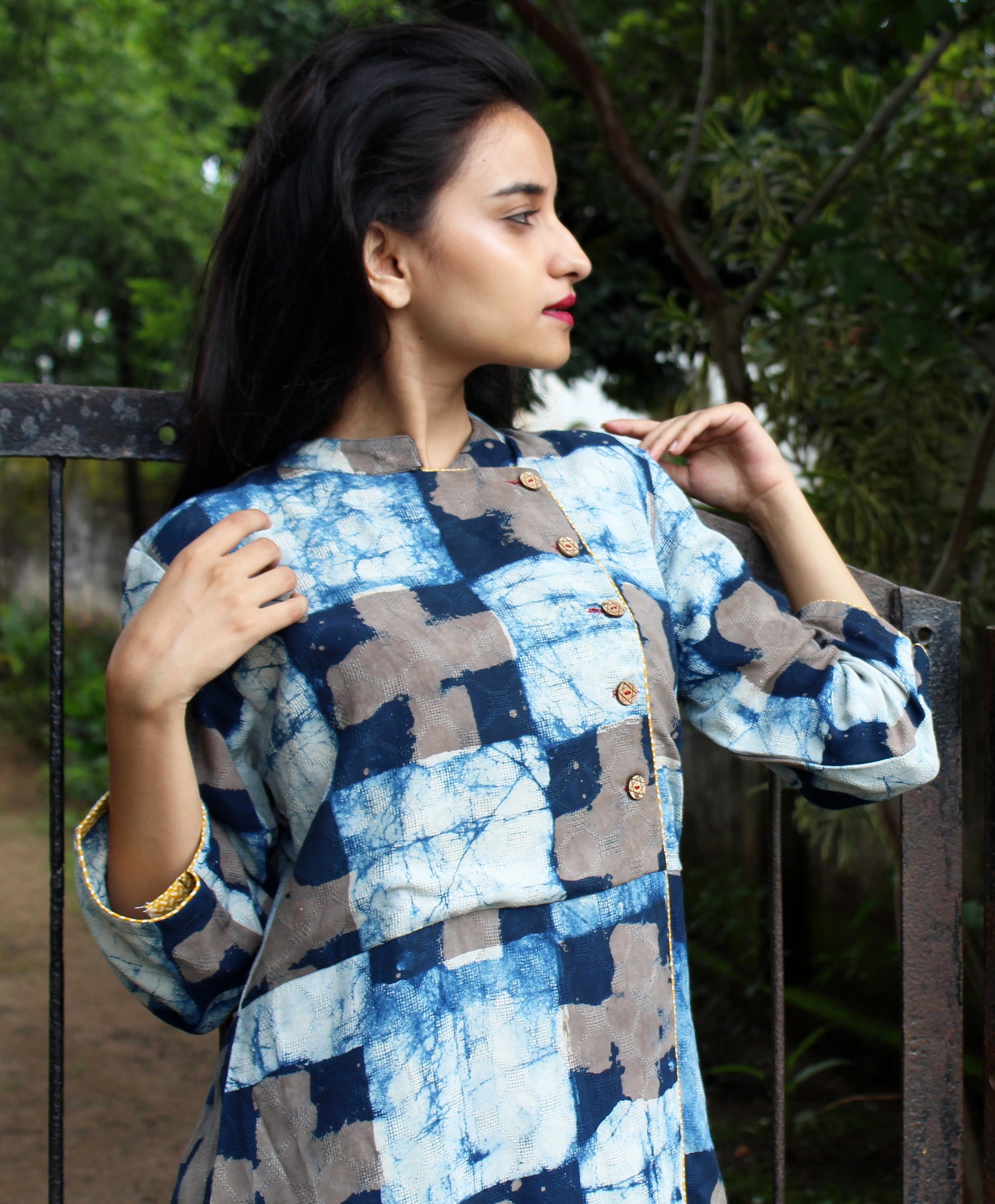 Indigo Block Print Tie and Dye Kurta