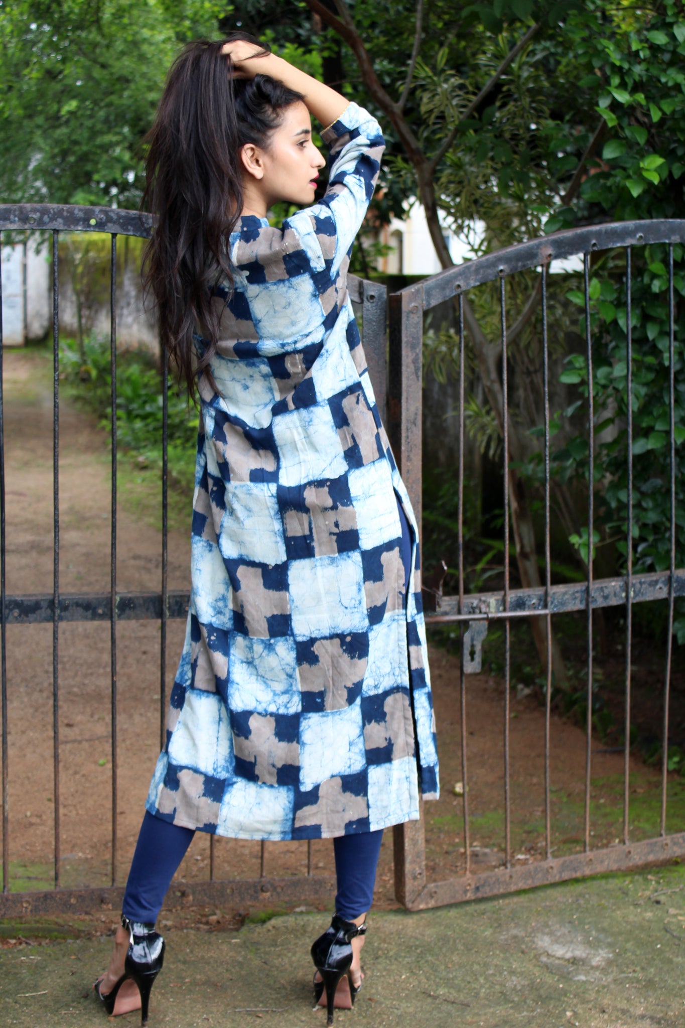 Indigo Block Print Tie and Dye Kurta