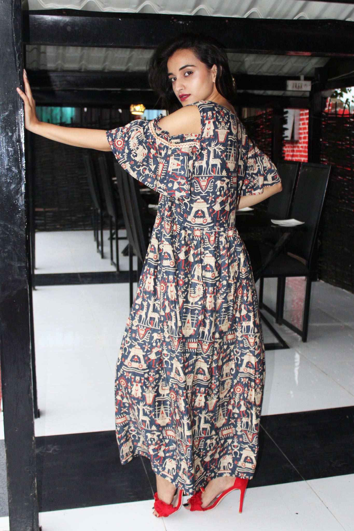 Tribal Print Cold Shoulder Dress
