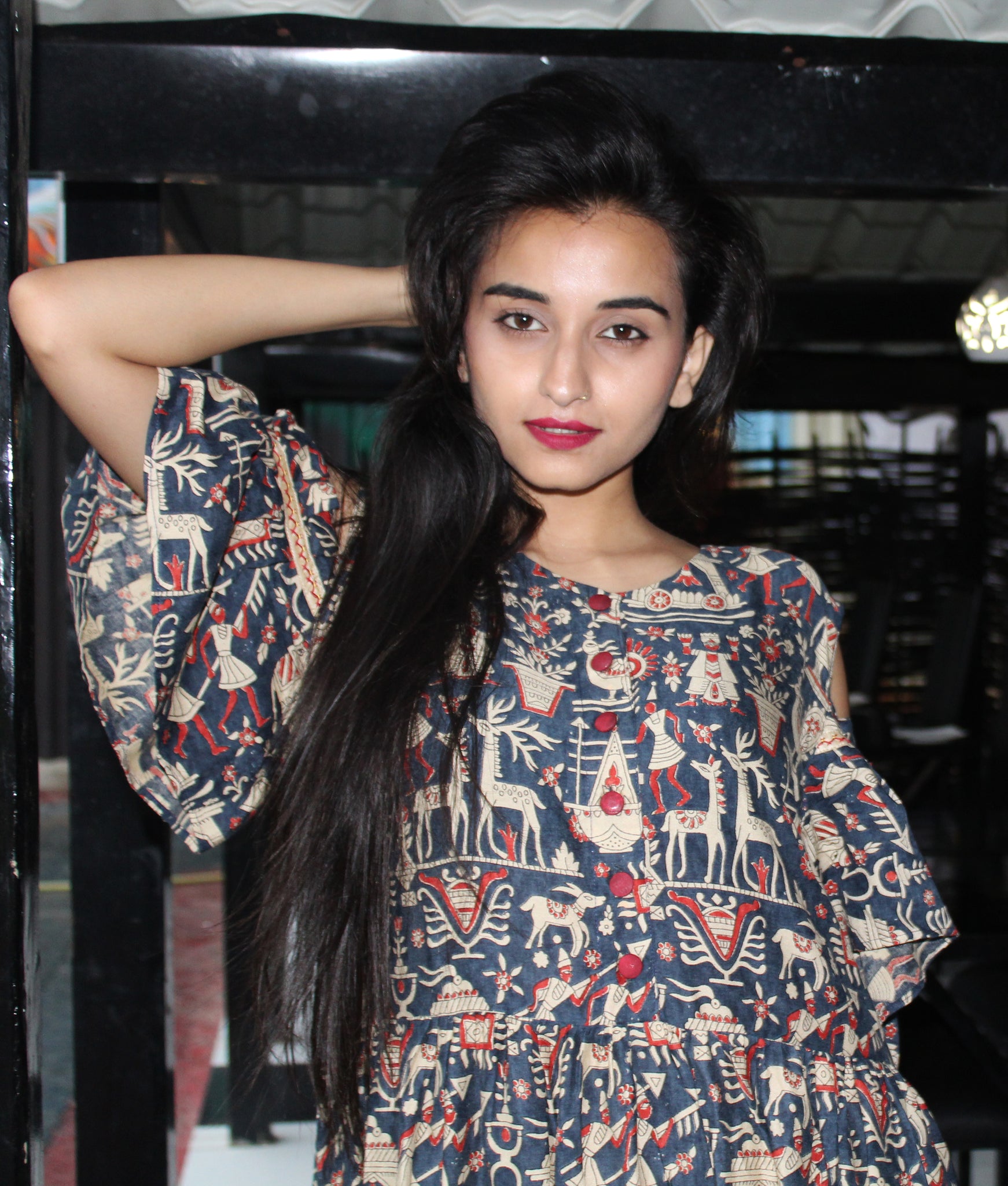 Tribal Print Cold Shoulder Dress