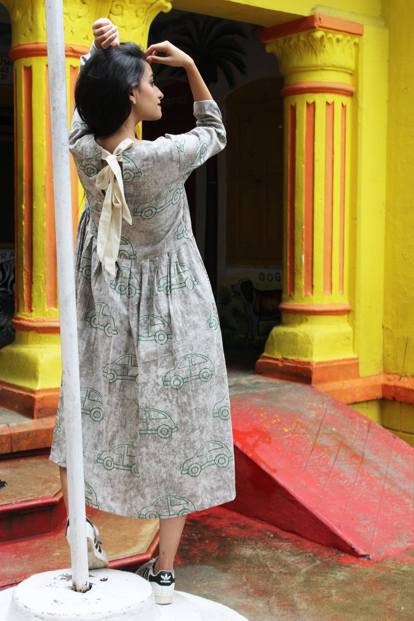 Taxi Print Back Tie Up Dress