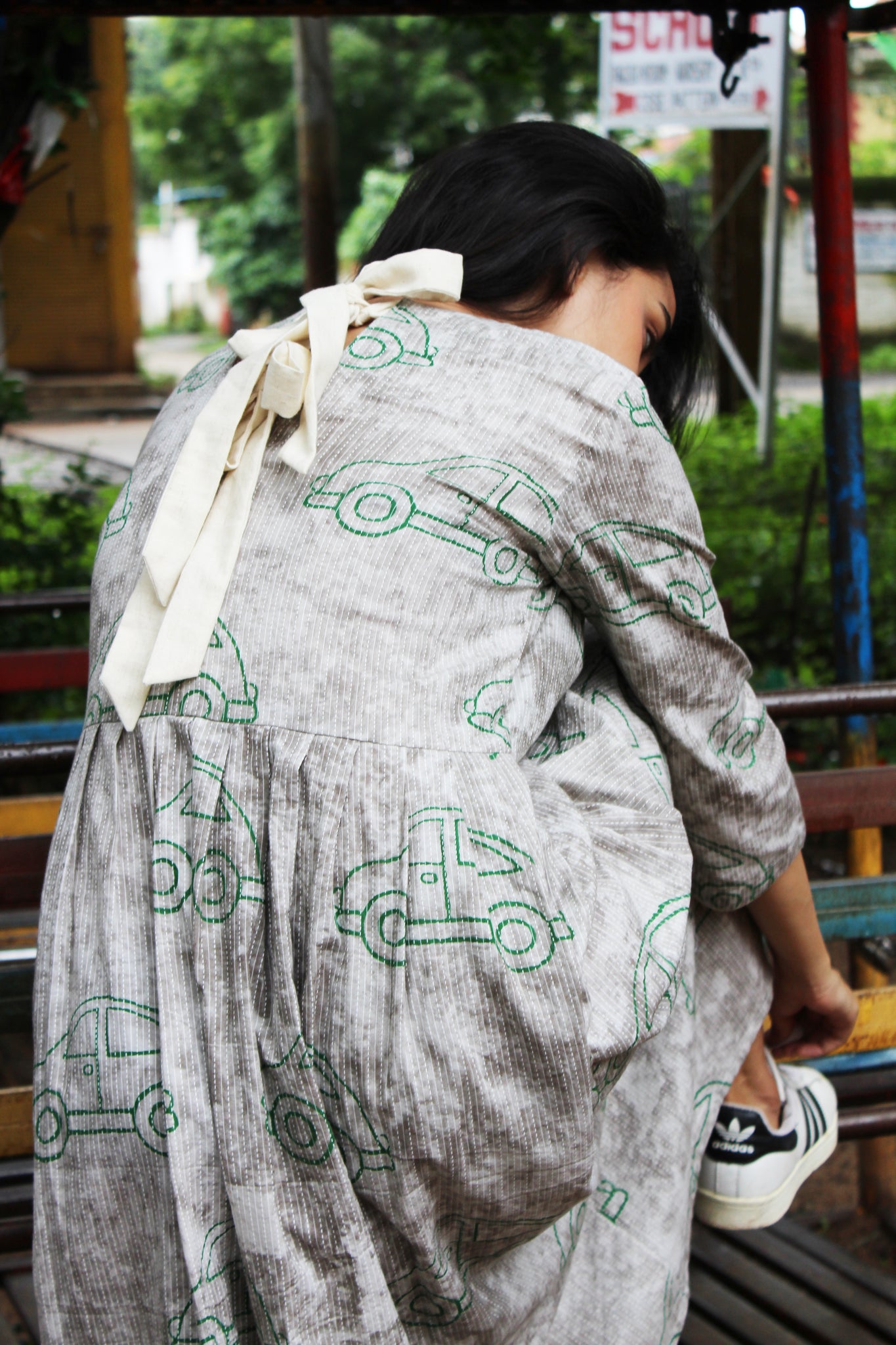 Taxi Print Back Tie Up Dress