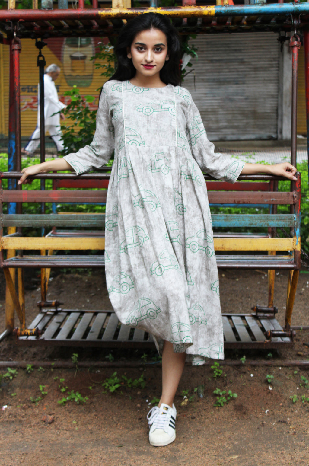 Taxi Print Back Tie Up Dress