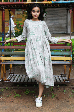 Taxi Print Back Tie Up Dress