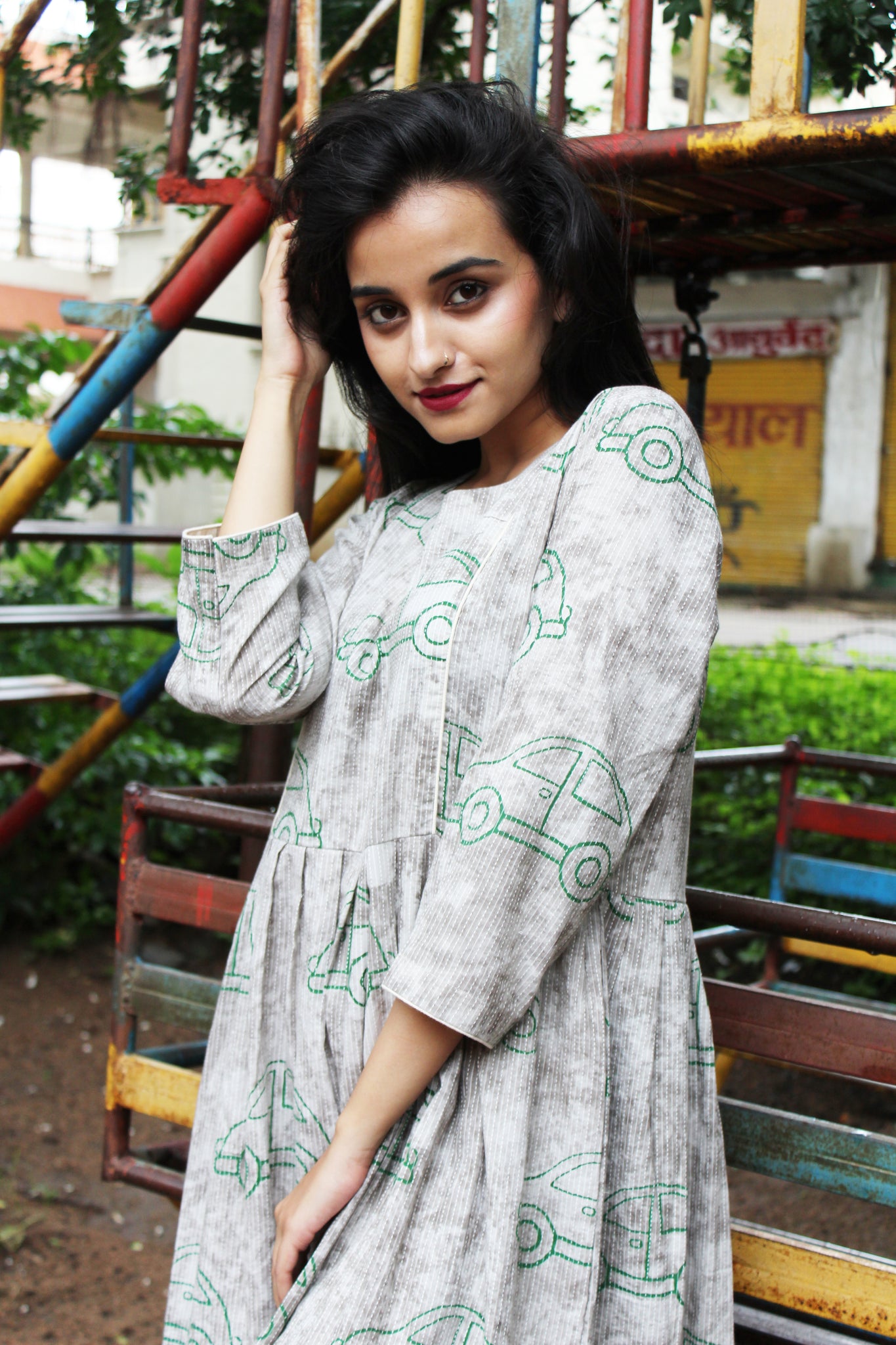 Taxi Print Back Tie Up Dress