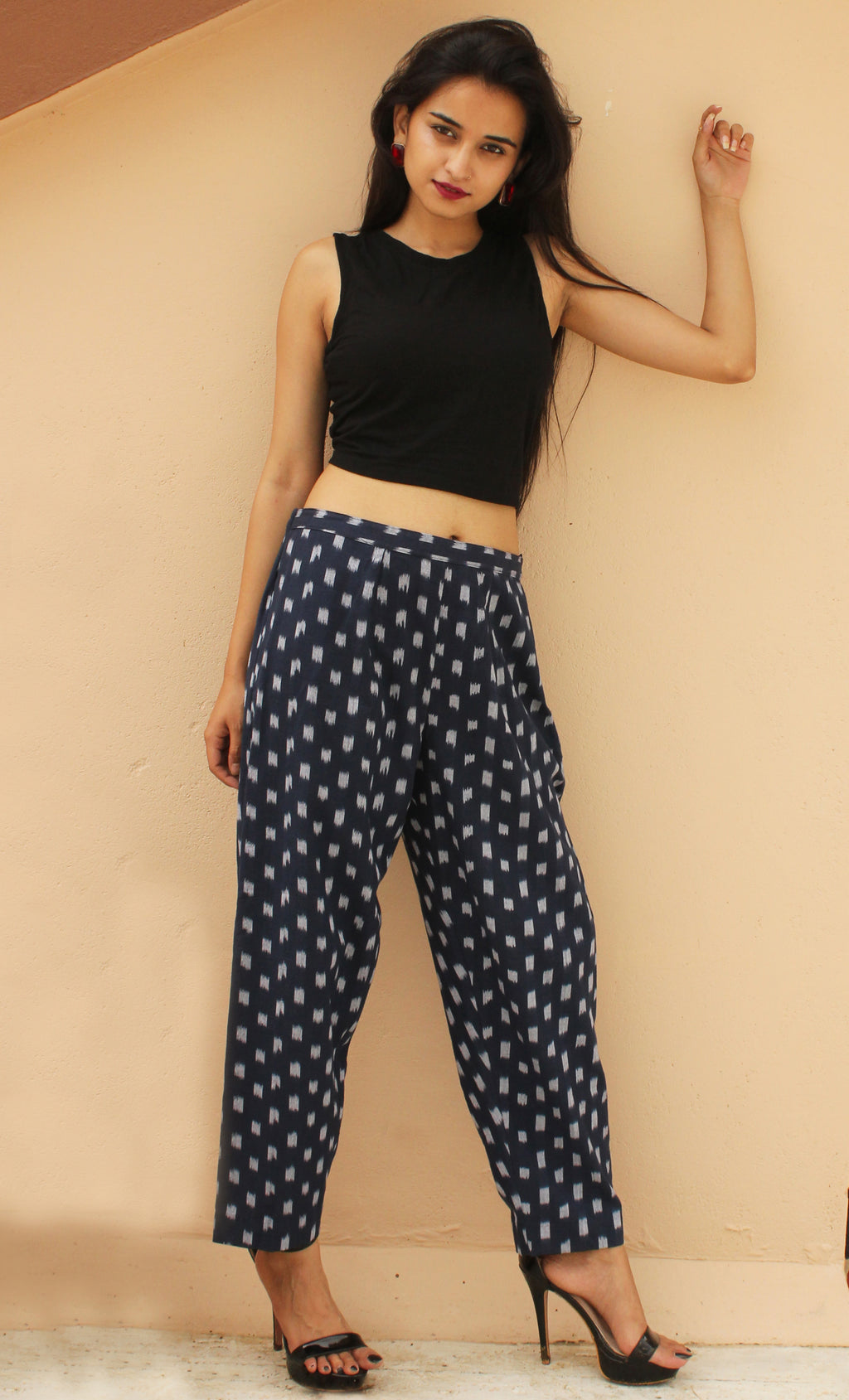 Navy Ikat Straight Pants