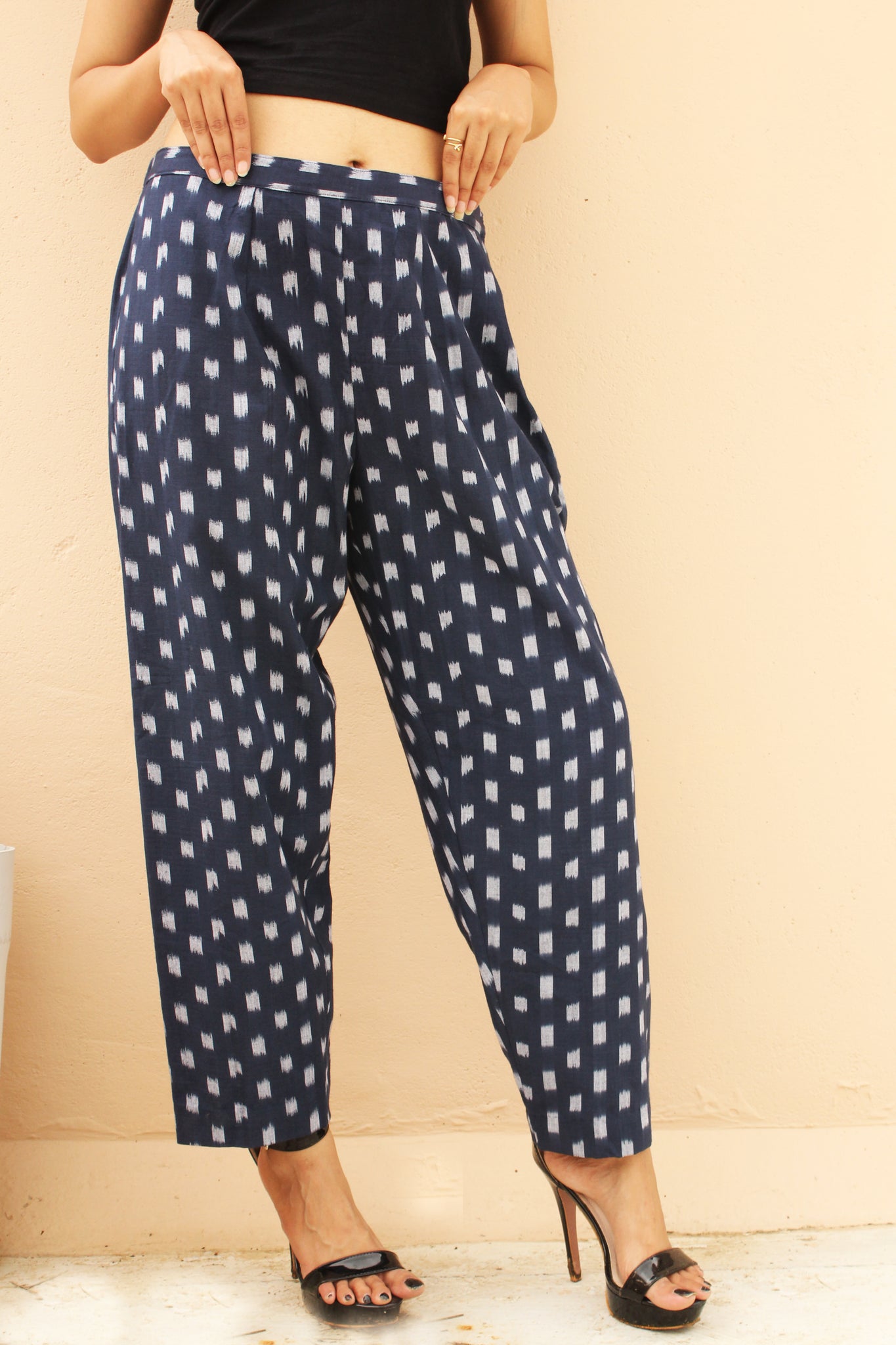 Navy Ikat Straight Pants