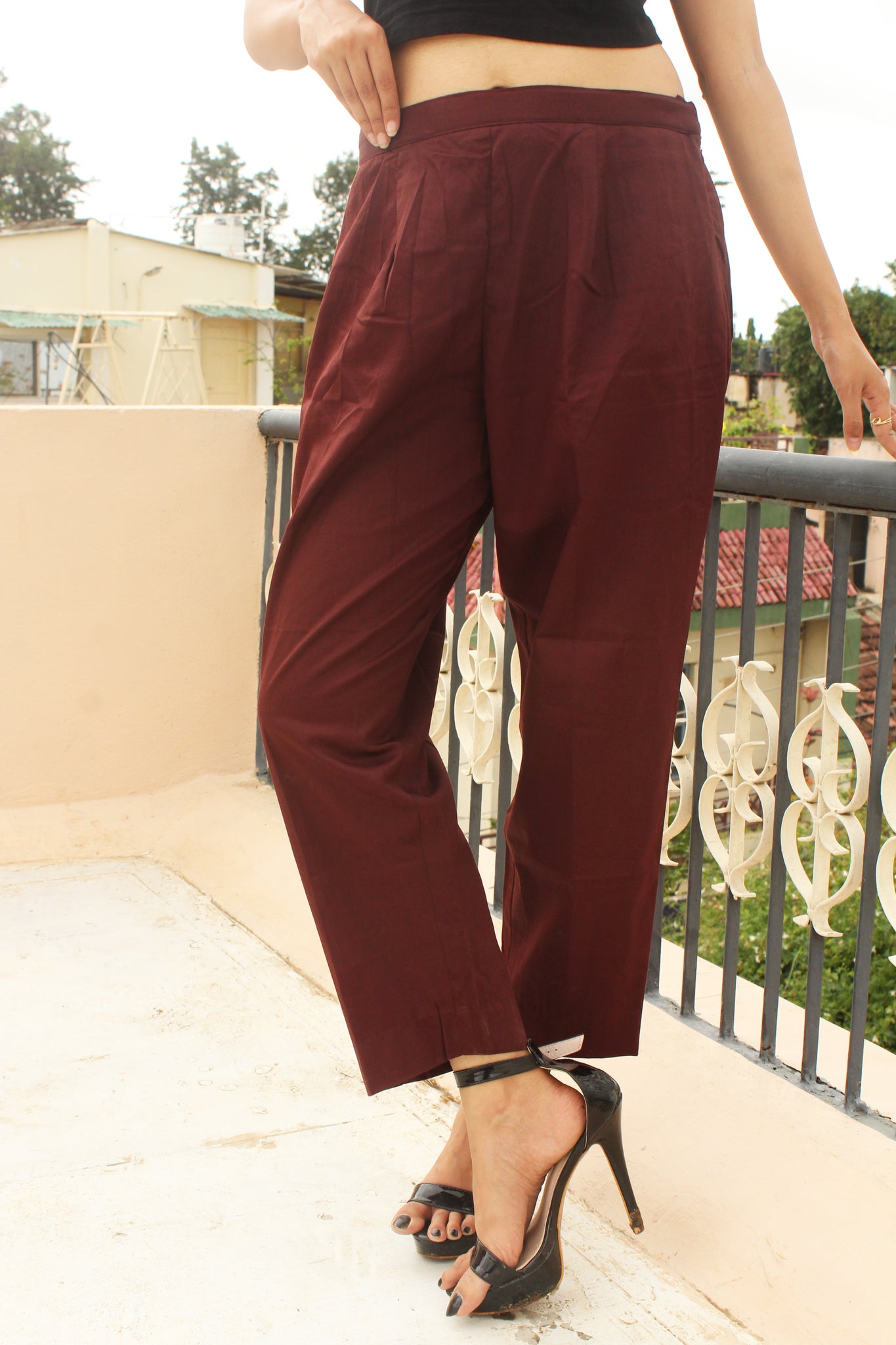 Brown Straight Cotton Pants
