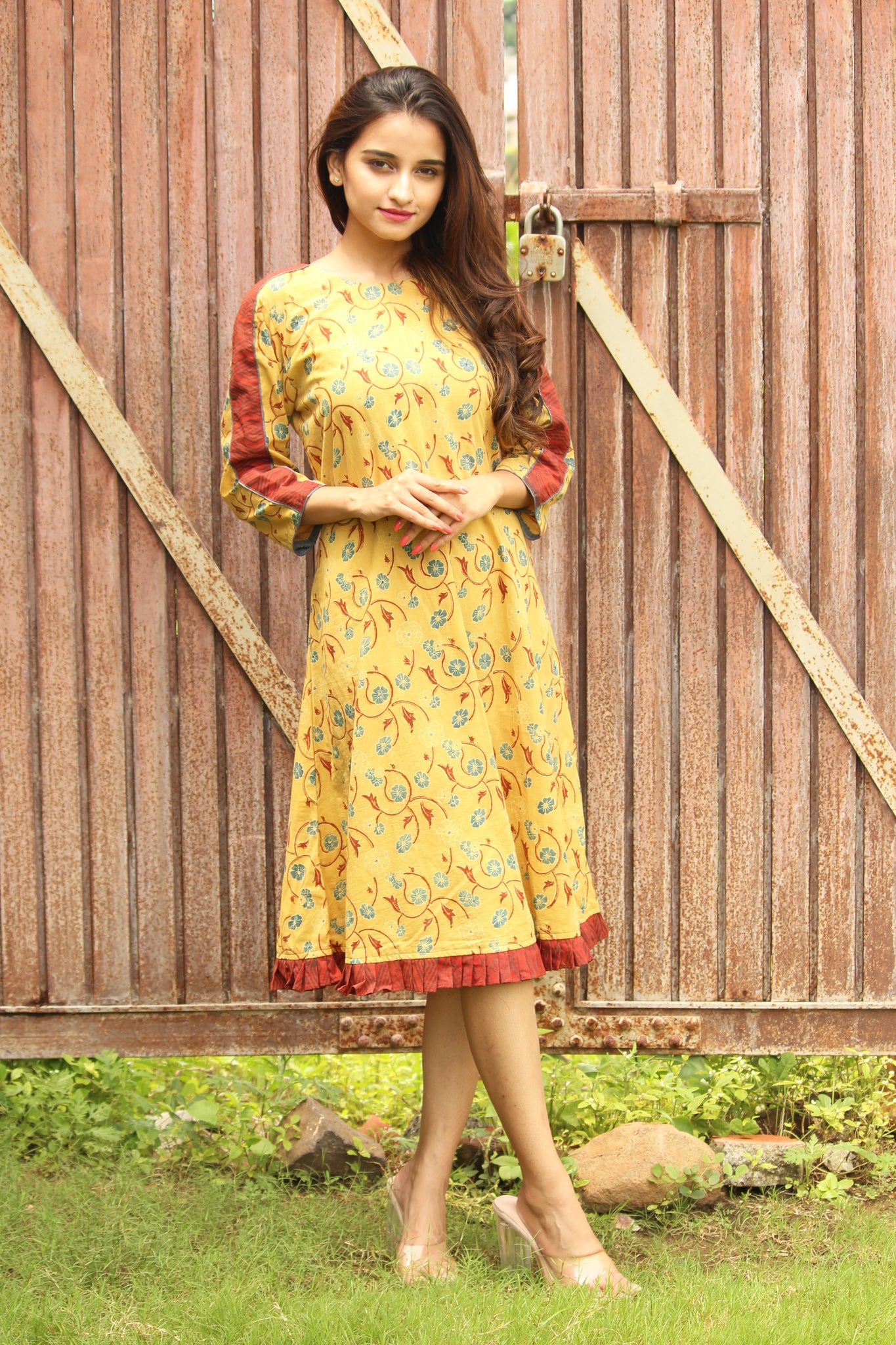 Organic Cotton Floral Print Pleated Dress