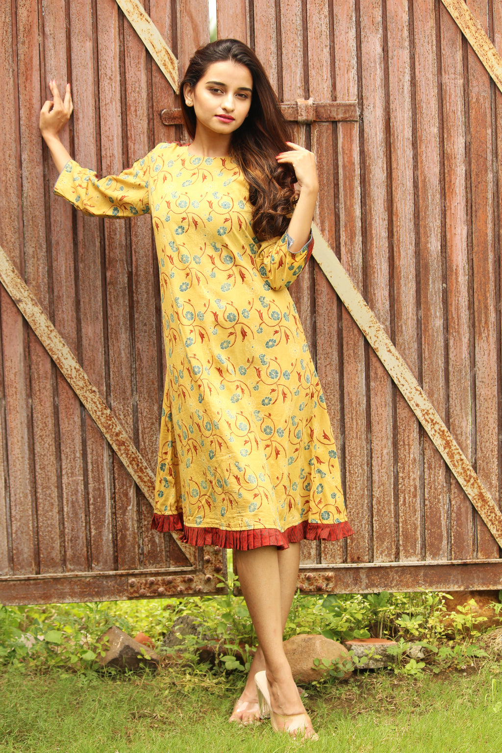 Organic Cotton Floral Print Pleated Dress