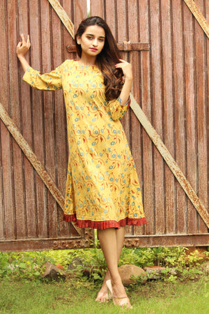 Organic Cotton Floral Print Pleated Dress
