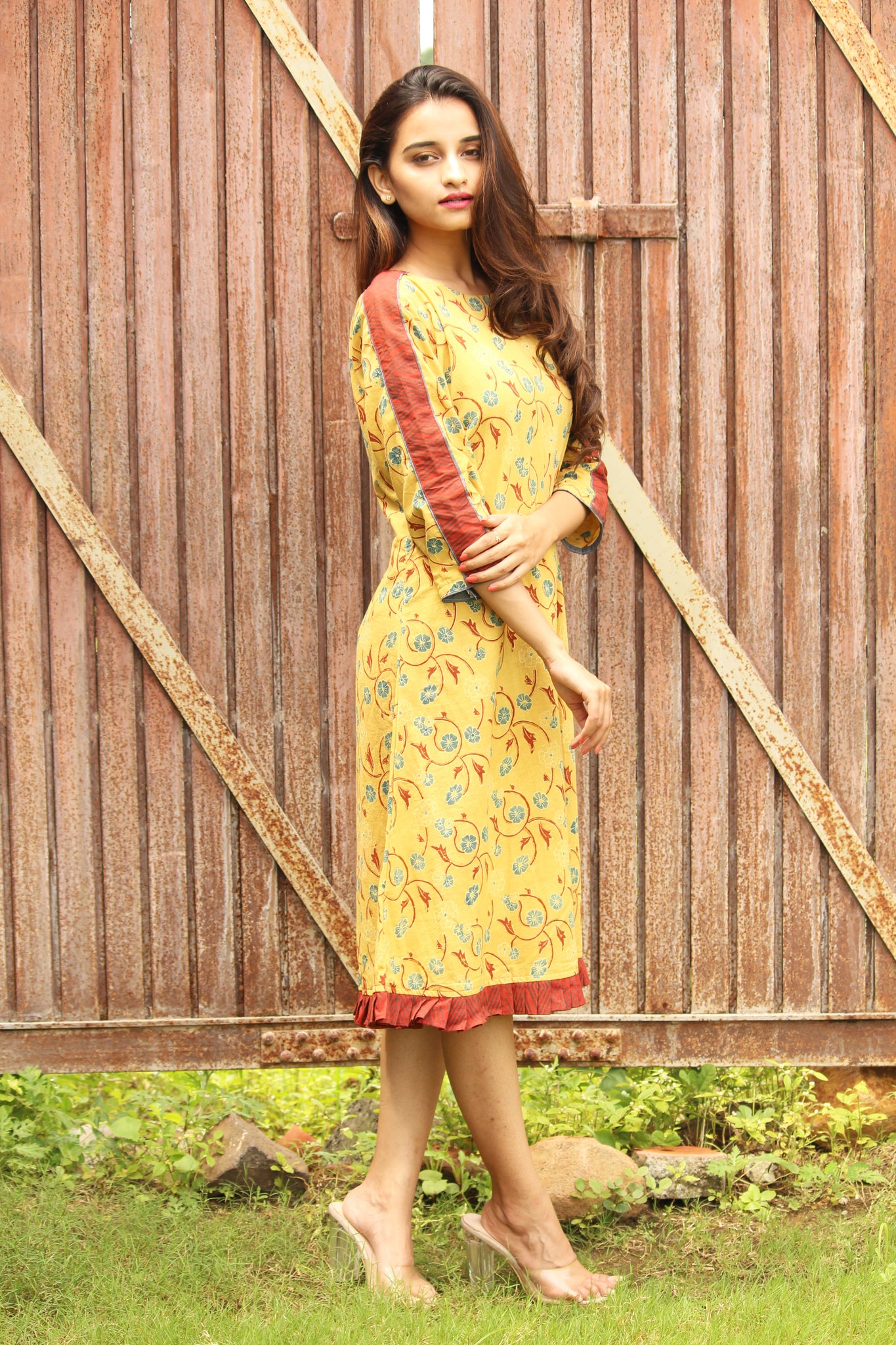 Organic Cotton Floral Print Pleated Dress