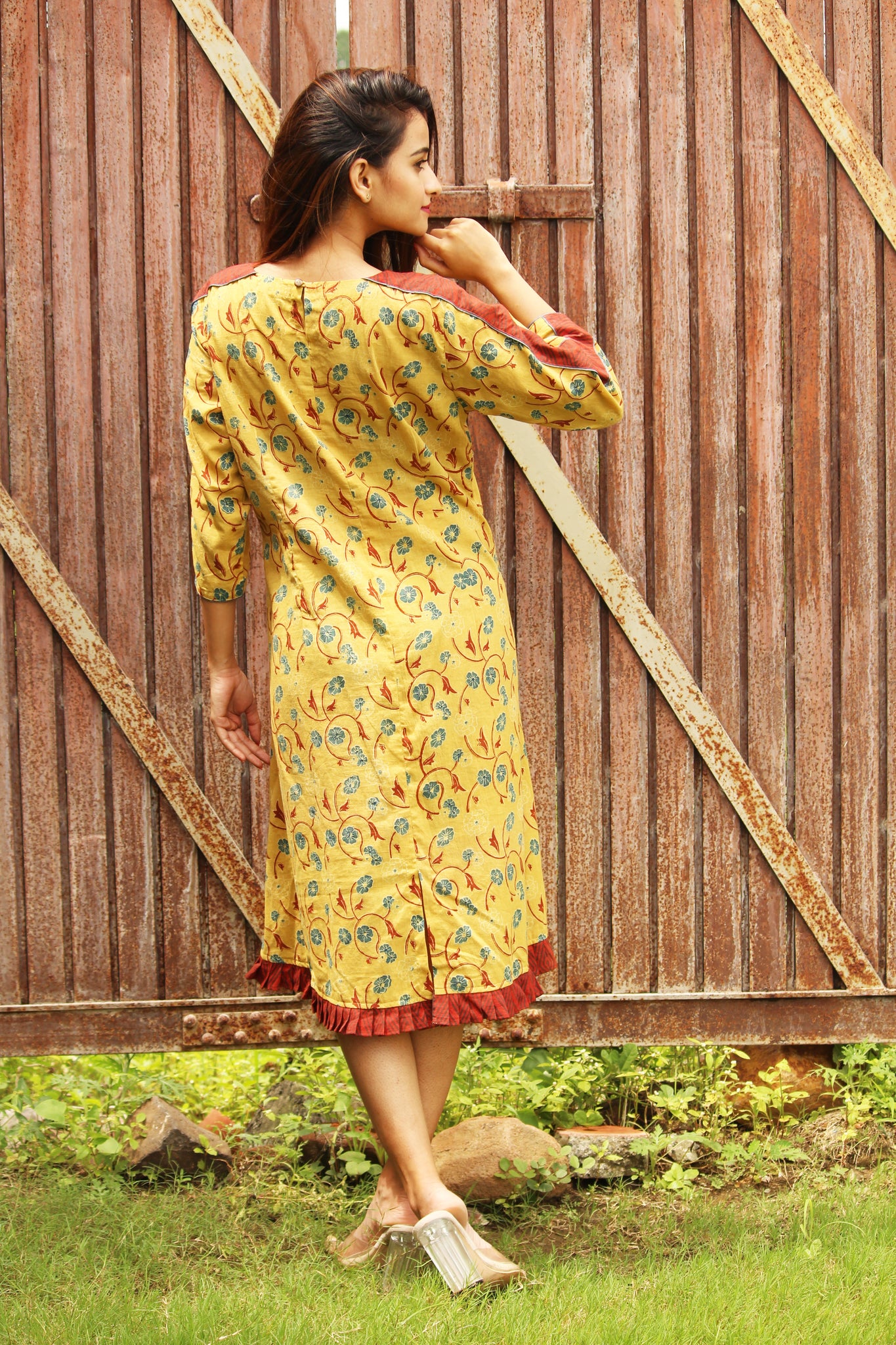 Organic Cotton Floral Print Pleated Dress
