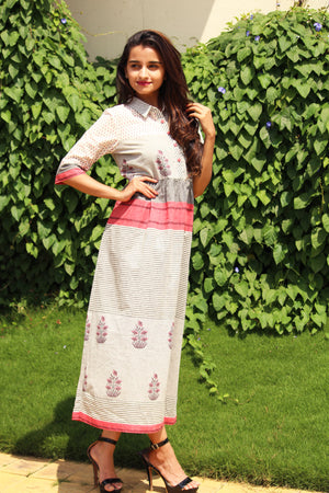 Multi Print Collar Dress