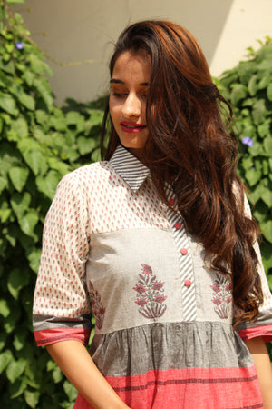 Multi Print Collar Dress