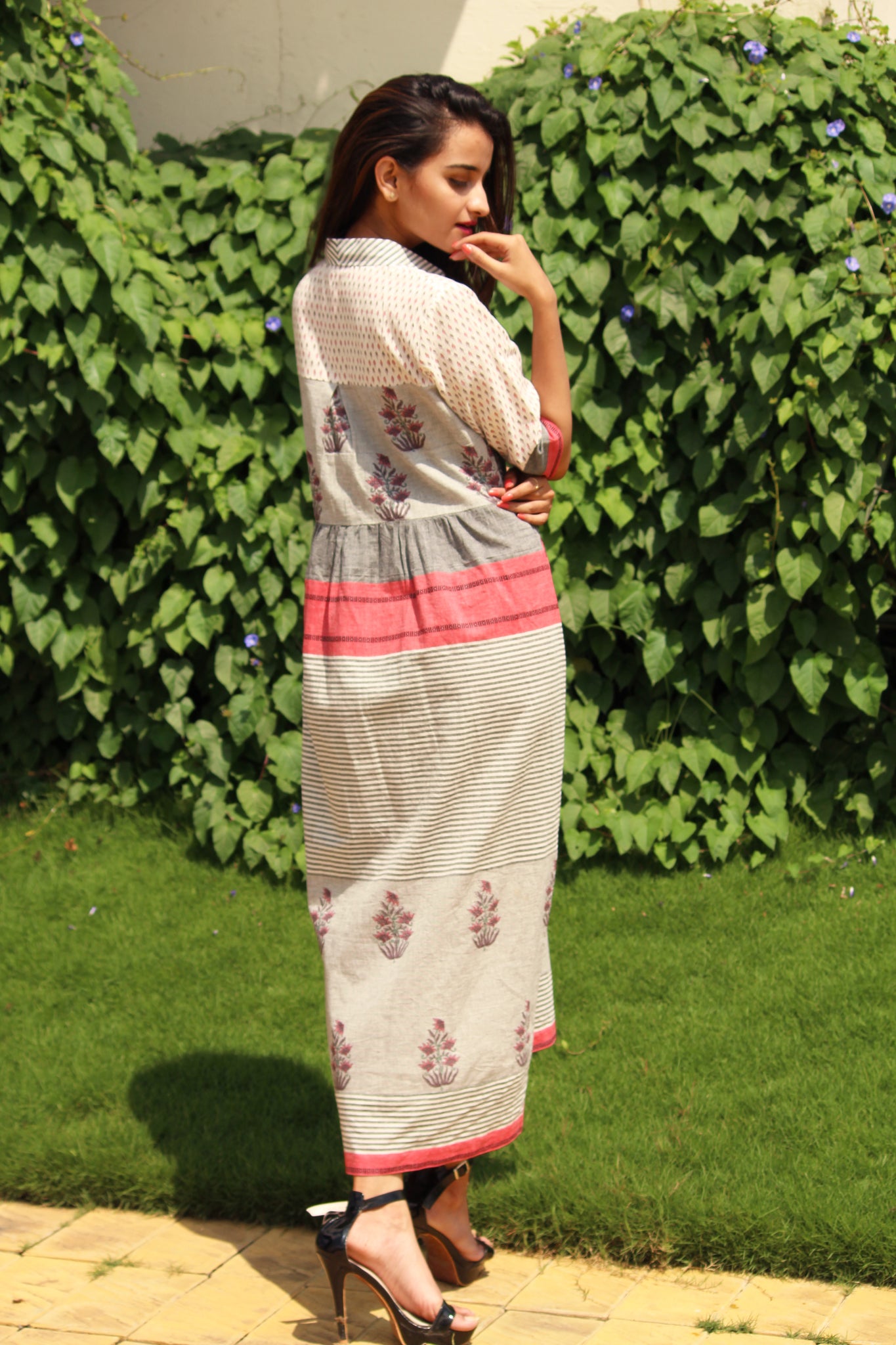 Multi Print Collar Dress
