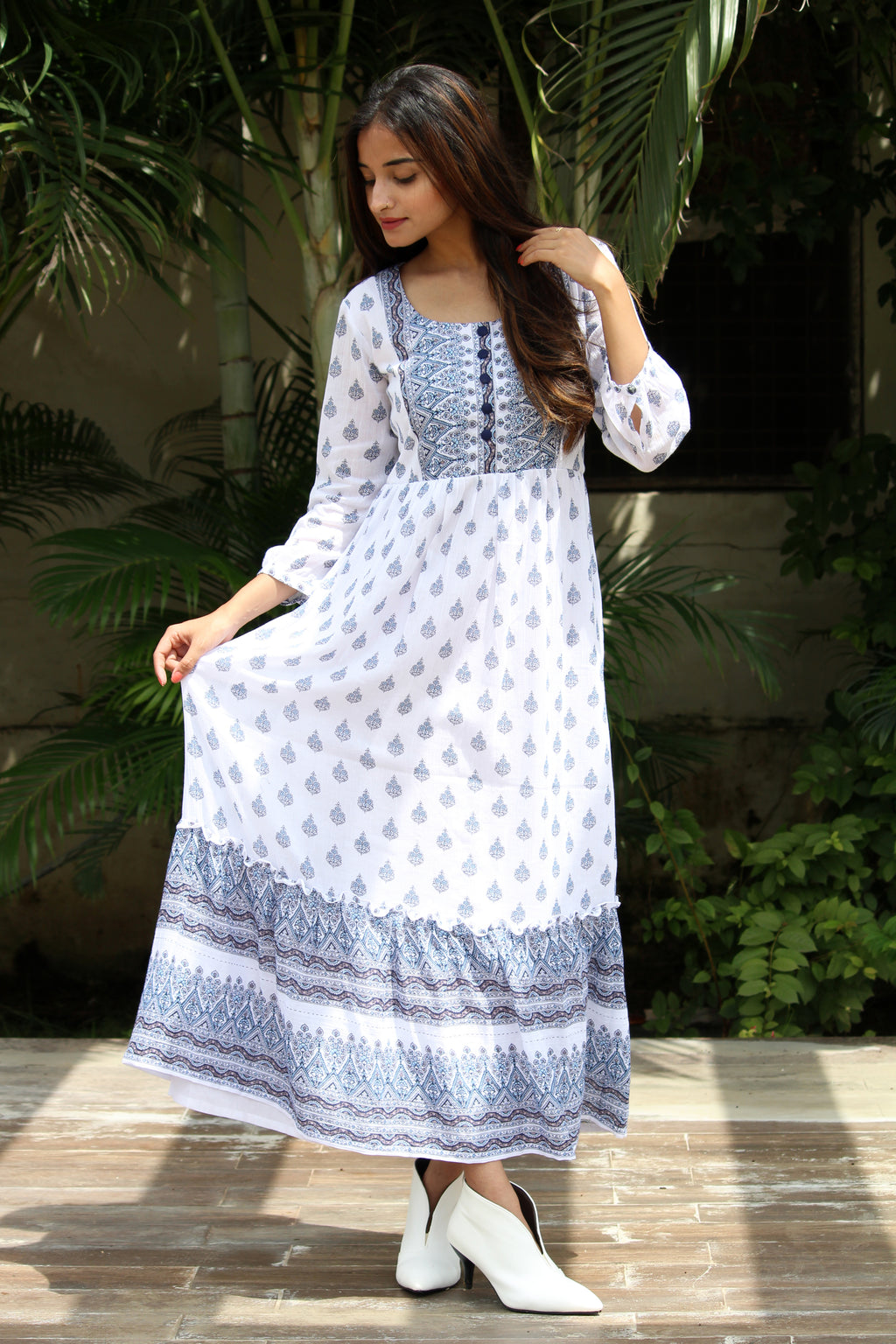 White Printed Maxi Dress