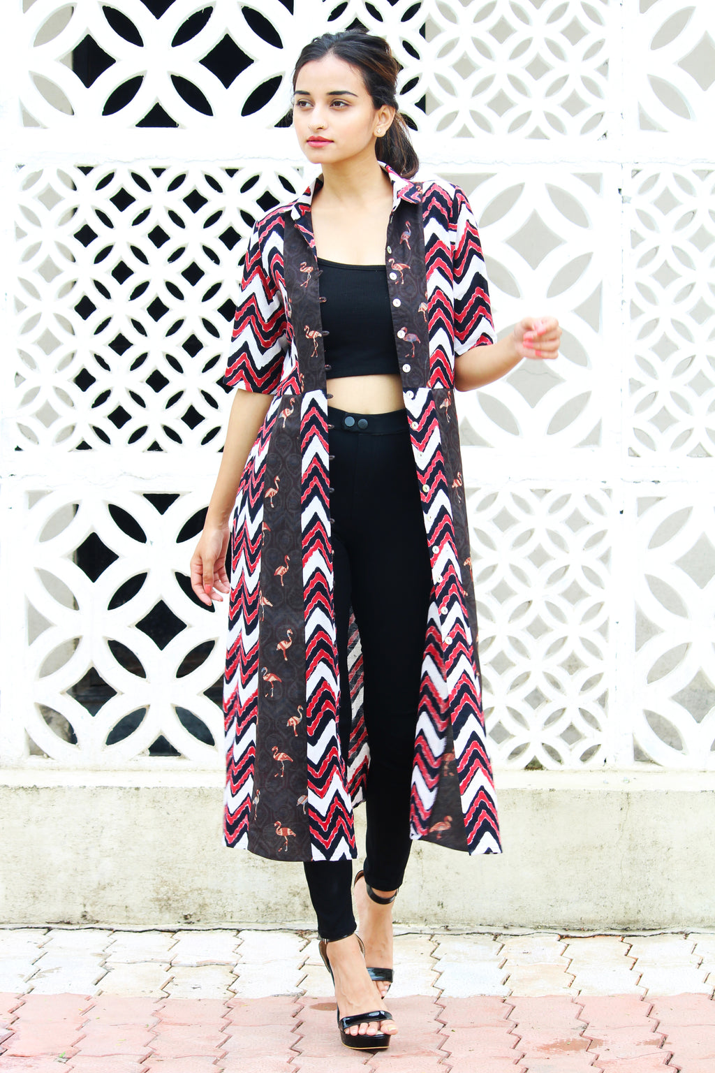 Zig Zag Dobby and Flamingo Print Jacket