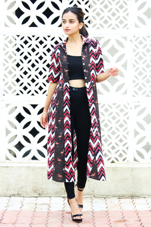 Zig Zag Dobby and Flamingo Print Jacket