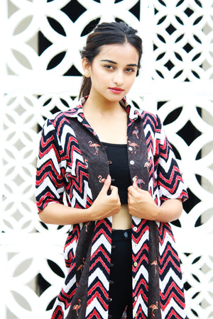 Zig Zag Dobby and Flamingo Print Jacket