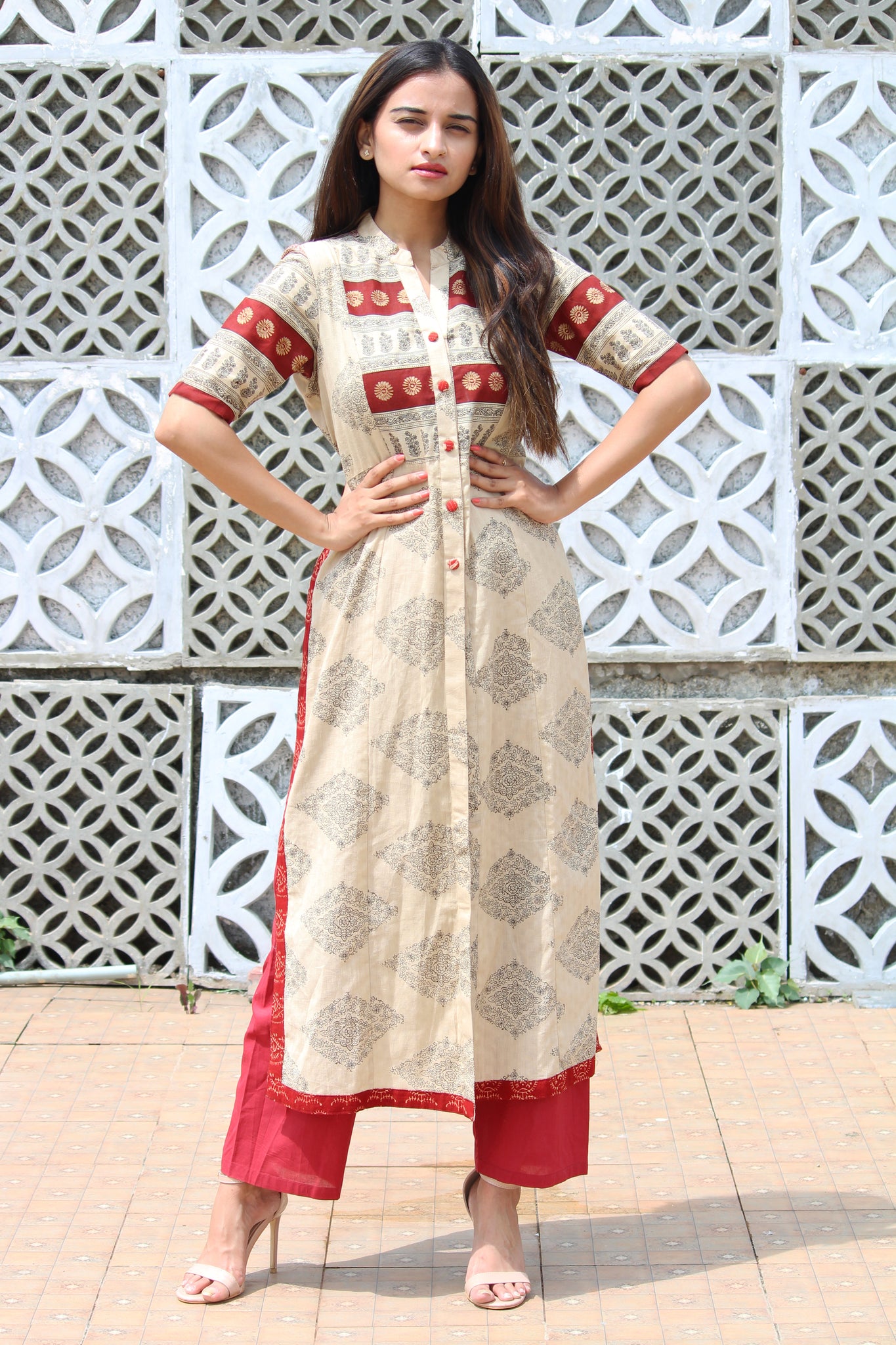 Beige Jaipur Print Kurta
