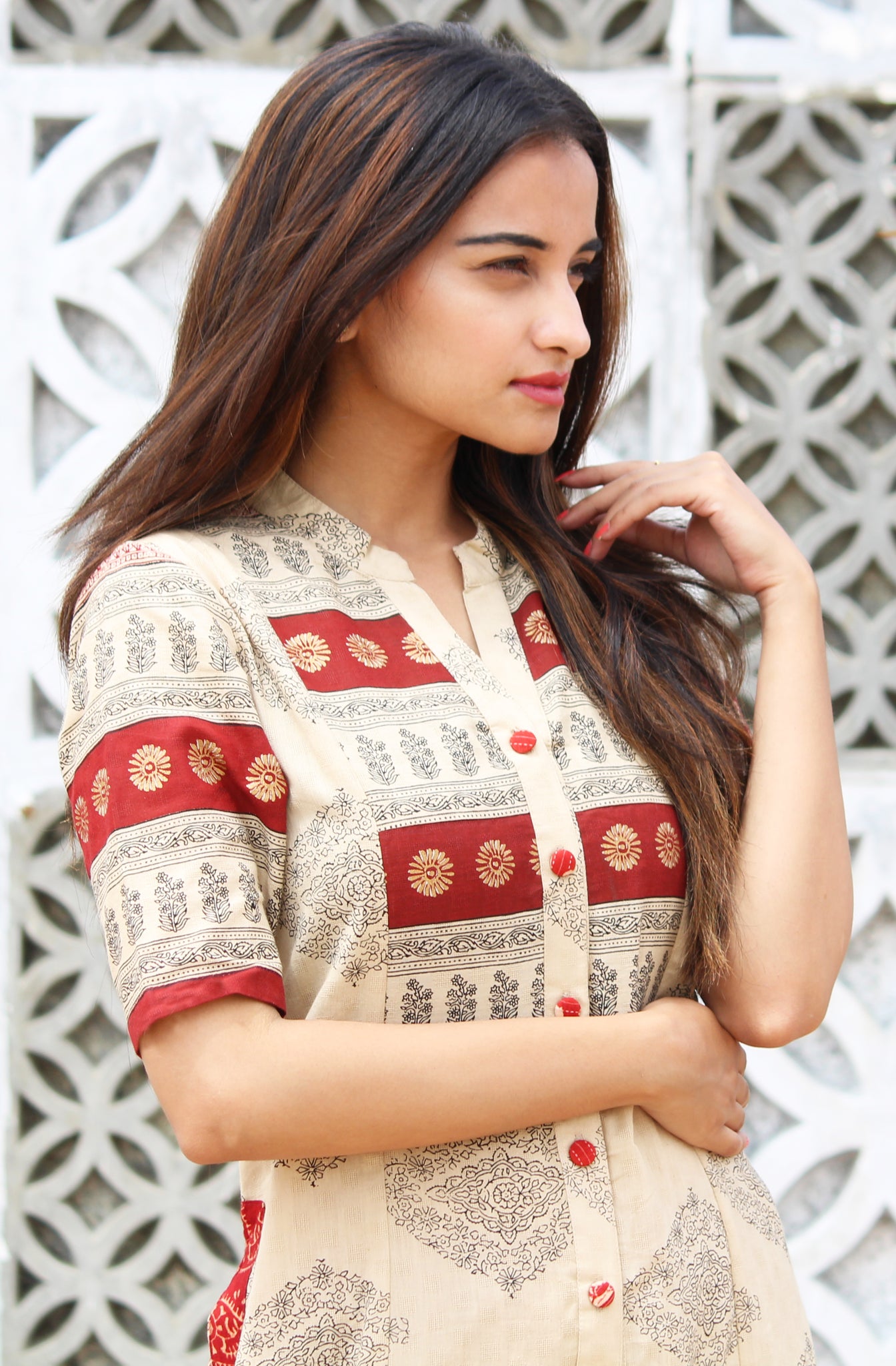 Beige Jaipur Print Kurta