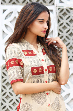 Beige Jaipur Print Kurta