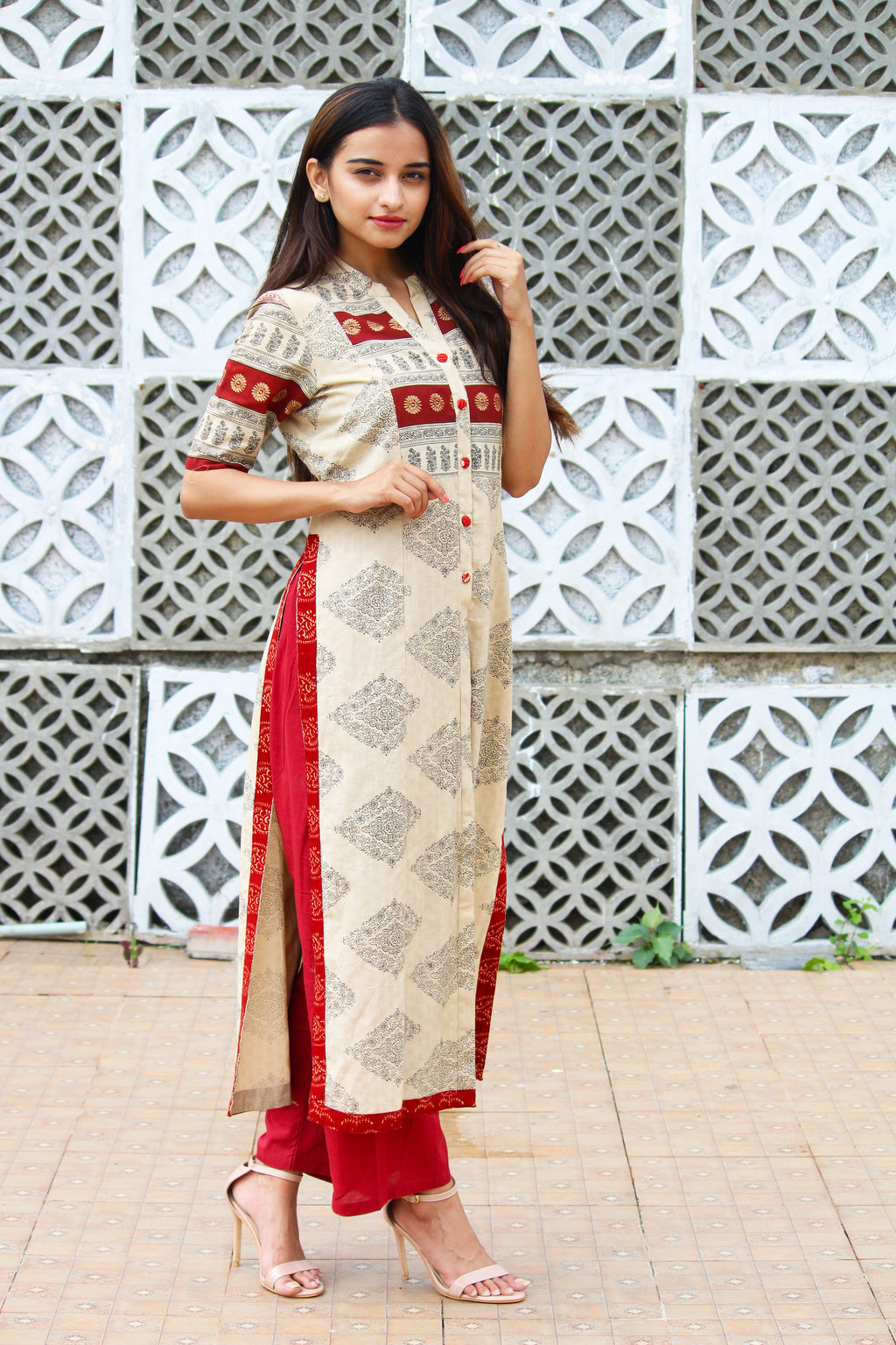 Beige Jaipur Print Kurta