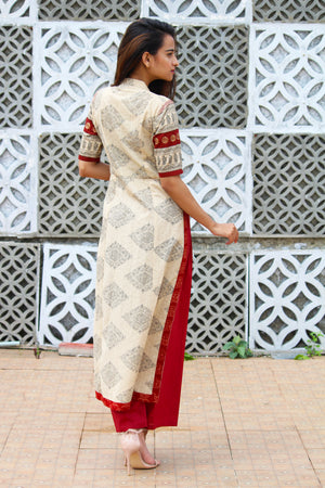 Beige Jaipur Print Kurta