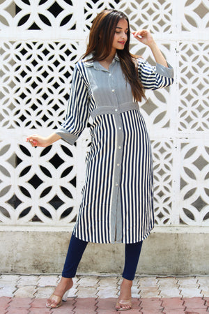 Lace Peter Pan Collar Stripe Kurta