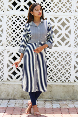 Lace Peter Pan Collar Stripe Kurta