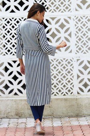 Lace Peter Pan Collar Stripe Kurta