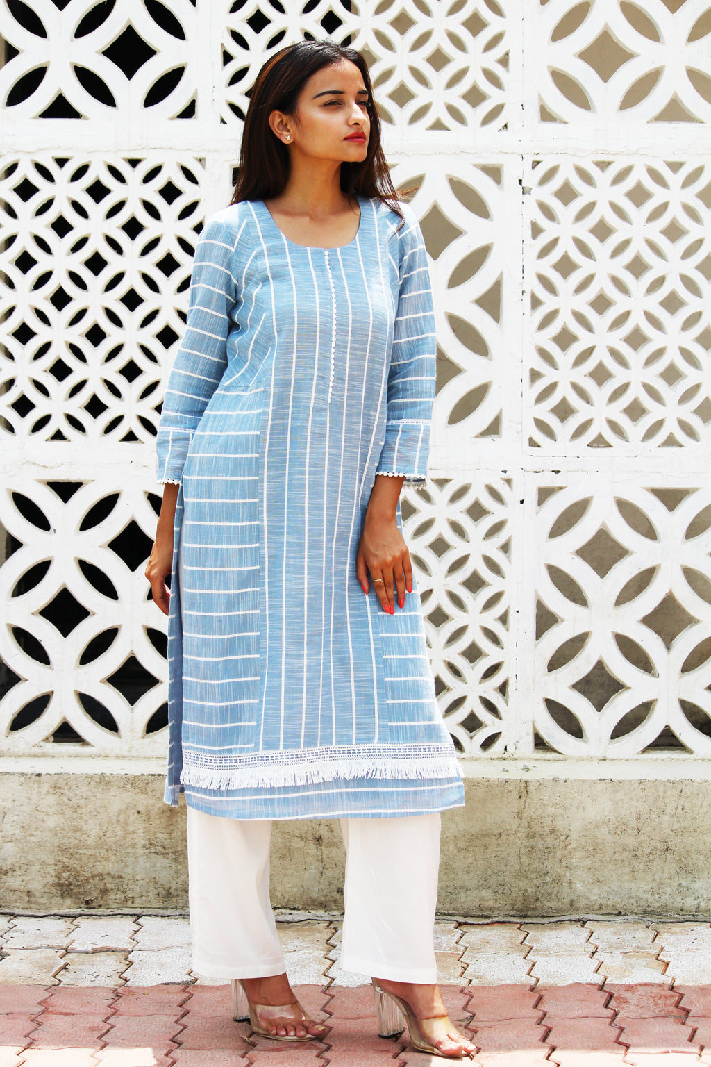 Yarn Dyed Tassel Lace Kurta