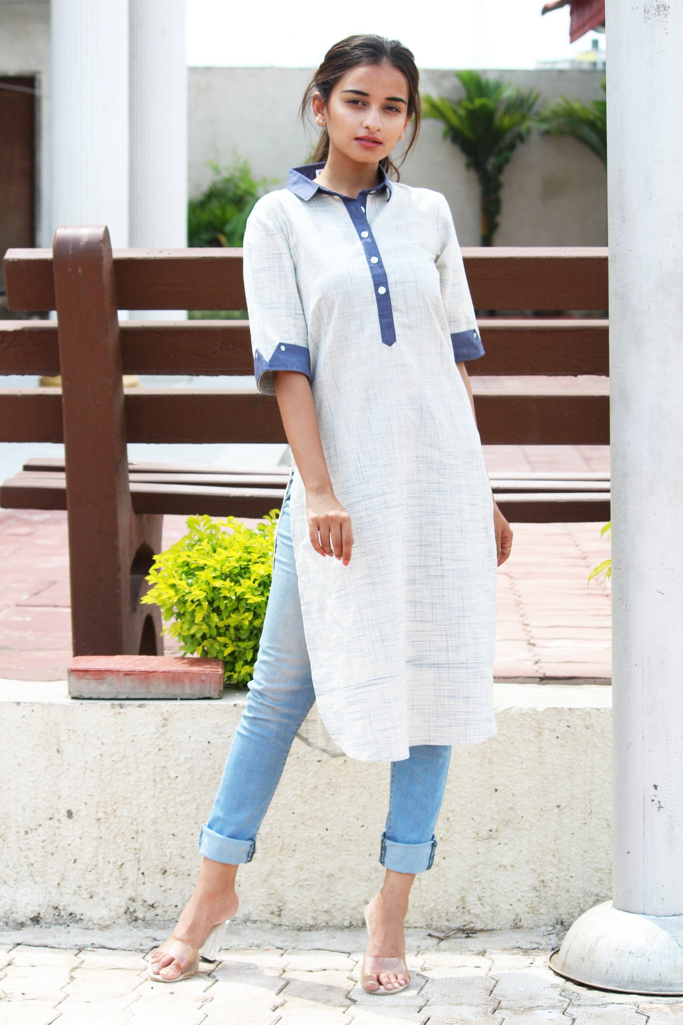 Cotton Chambray Collar Kurta